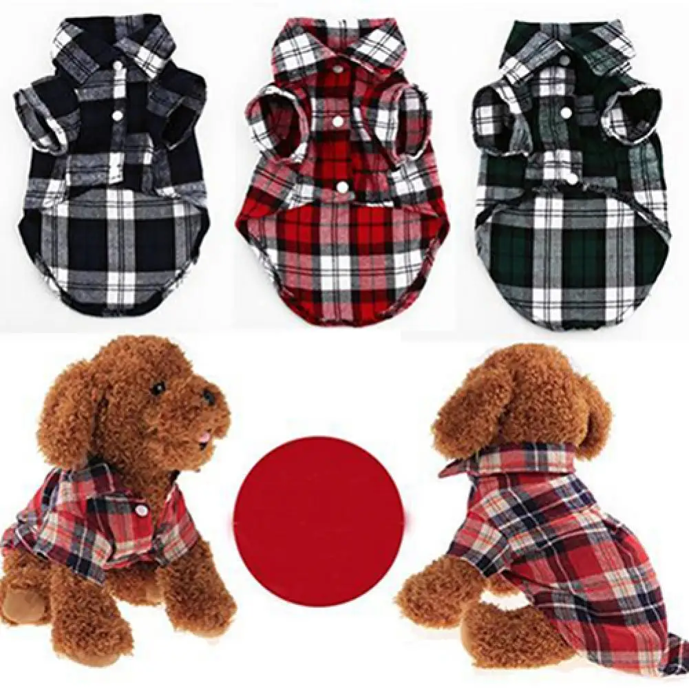 New Small Dog/Cat Clothes Plaid Shirt Lapel Coat Jacket Clothes Costume Tops Dog Accessories Clothes for Small Dogs Spring
