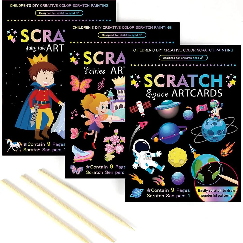 Magic Scratch Paper Art Painting Kits Cartoon Fairy Prince Princess Pirate  Magic Rainbow Color Scratch Books Kids Birthday Gift
