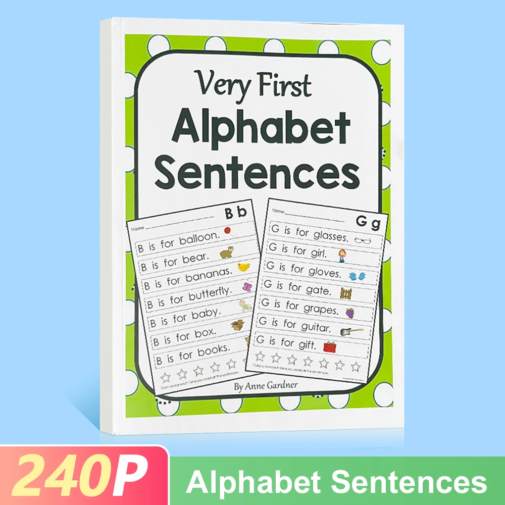240P kids Alphabet Sentence books In English Practice Workbook Reading phonics Books for baby children learning English toys